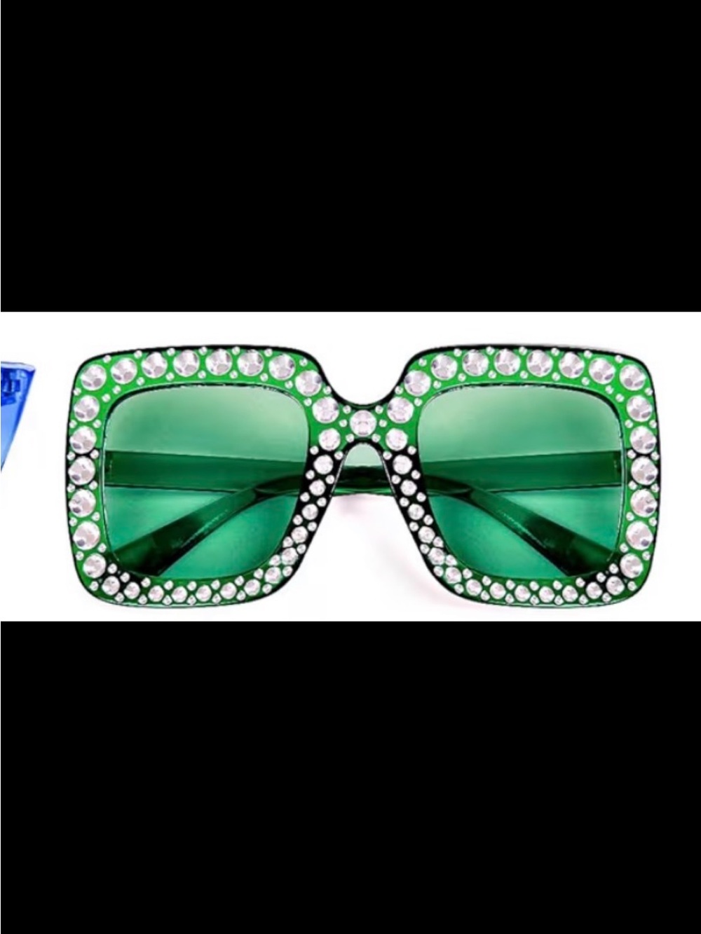 Embellished Green Crystal Oversized frame Sunglasses